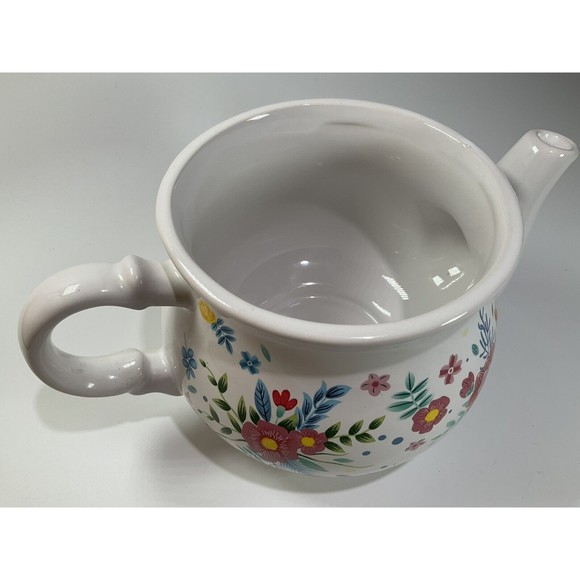Floral Teapot Ceramic Rose White w/ Blue & Pink Flowers - Picture 5 of 8